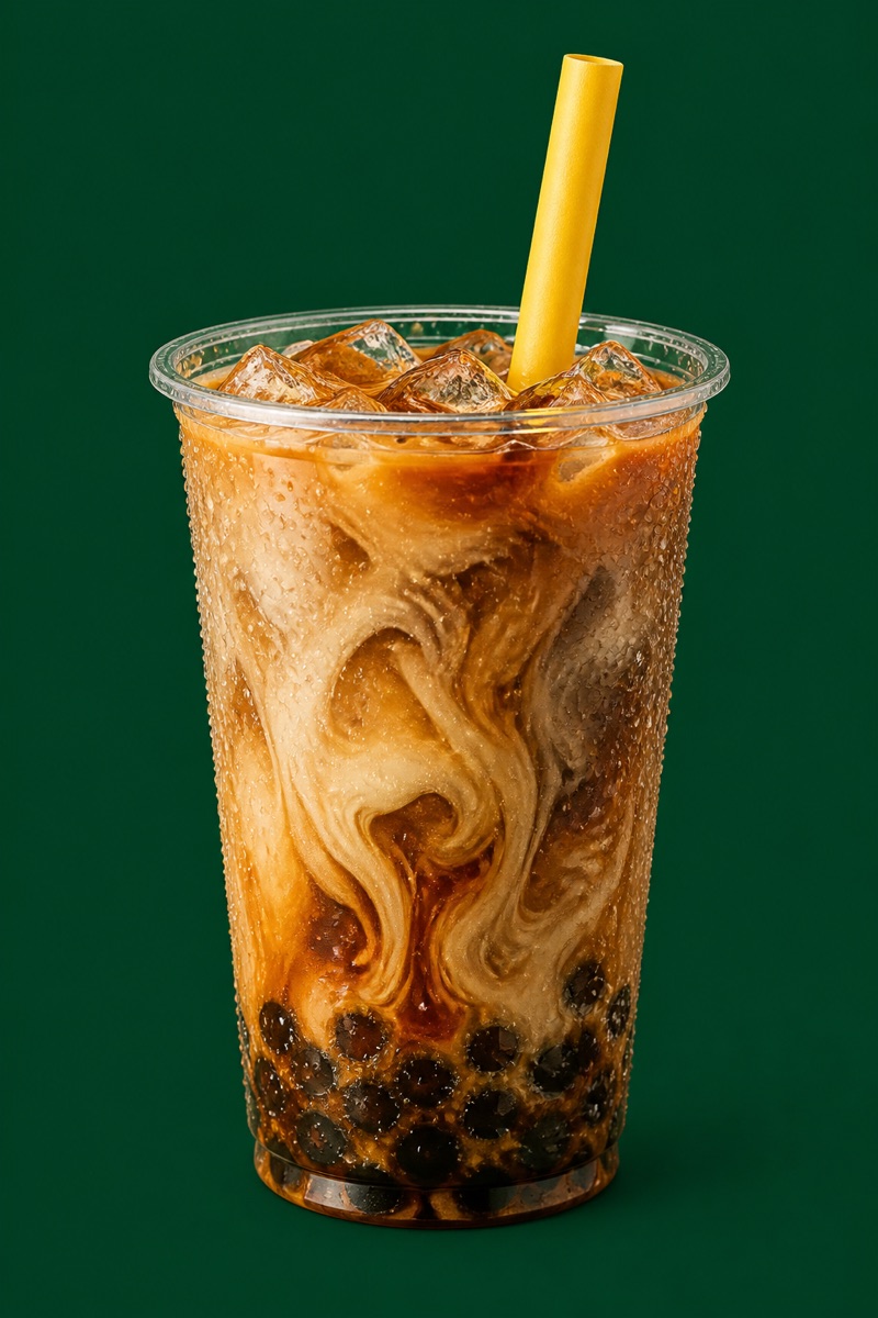 Café con Boba — iced Puerto Rican coffee with milk and brown-sugar boba pearls