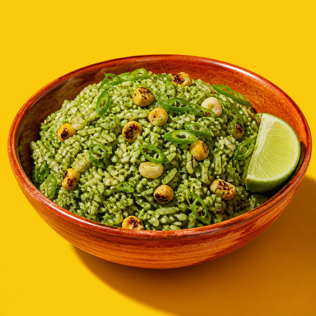 Arroz Chaufa Verde — green cilantro fried rice with ají amarillo and lime