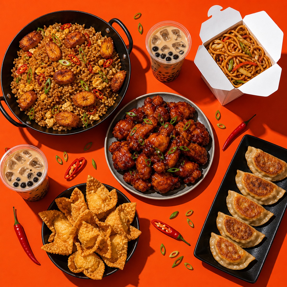 La Familia Tray — an overhead spread of wok classics, fried rice and noodles to share