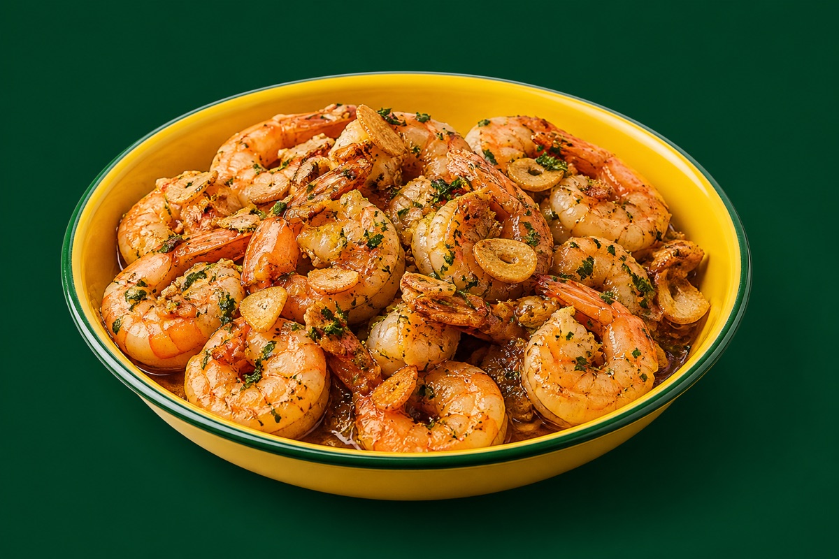 Camarones al Ajillo Wok — glossy garlic shrimp with scallions tossed in a wok