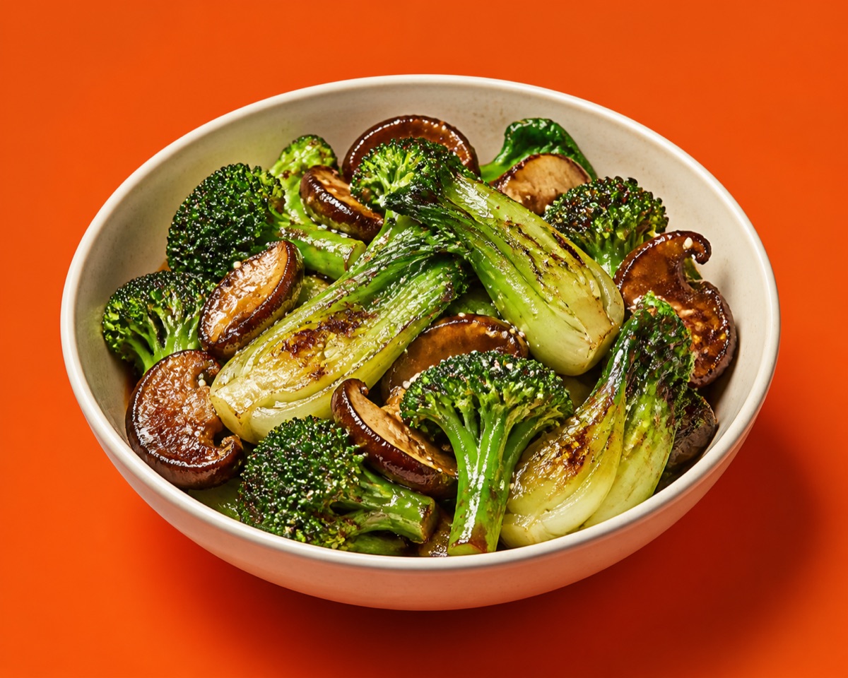 Wok Veggies and Bok Choy — charred bok choy and market vegetables in a ginger-garlic glaze